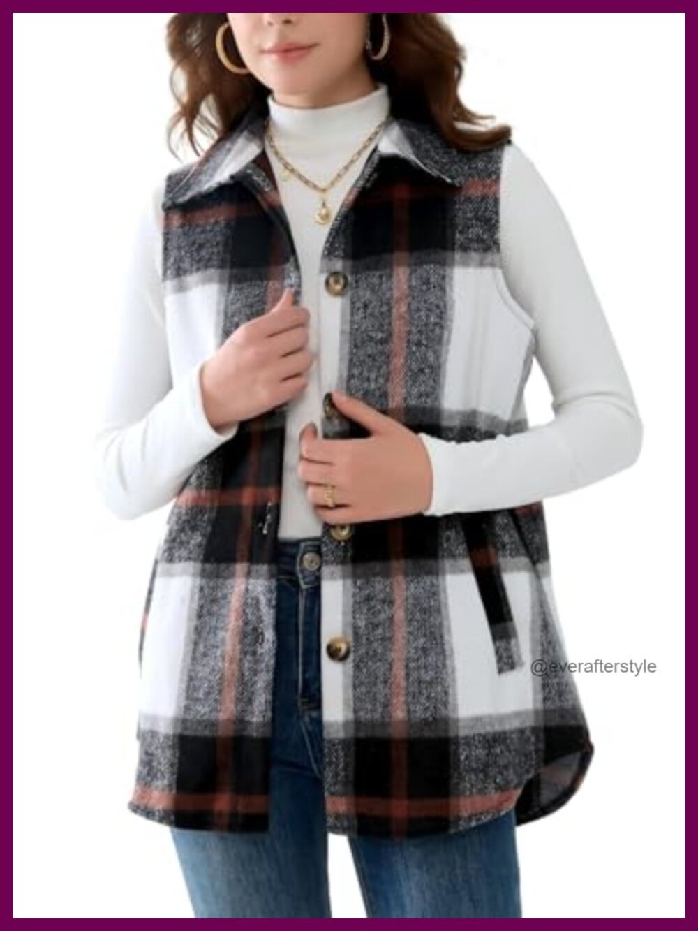 Flannel Plaid Vest Sleeveless Button Down Shirt Jacket with Pockets